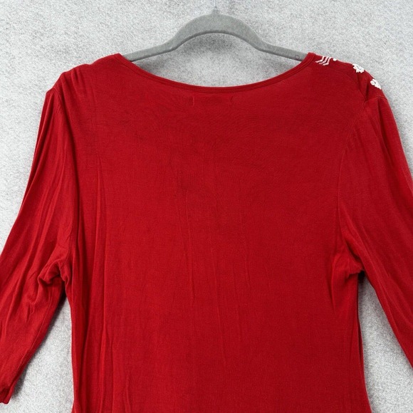 Anthropoligie Caite Dress SM Floral Embroidered Tunic Red White Embroidered Boho - Picture 6 of 13